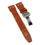 22mm Big Pilot Style Orange Alligator Leather Watch Strap For IWC, Cream Stitching, Rivet Lug, Semi Square Tail