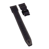 22mm Pilot Style Black Calf Leather Watch Strap For IWC, Rivet Lug, Semi Square Tail