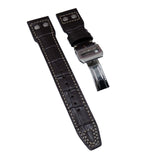 22mm Pilot Style Dark Brown Alligator Embossed Calf Leather Watch Strap For IWC, Rivet Lug, Semi Square Tail
