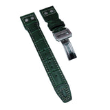 22mm Pilot Style Dark Green Alligator Embossed Calf Leather Watch Strap For IWC, Rivet Lug, Semi Square Tail
