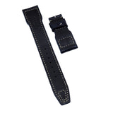 22mm Pilot Style Deep Blue Alligator Embossed Calf Leather Watch Strap For IWC, Rivet Lug, Semi Square Tail