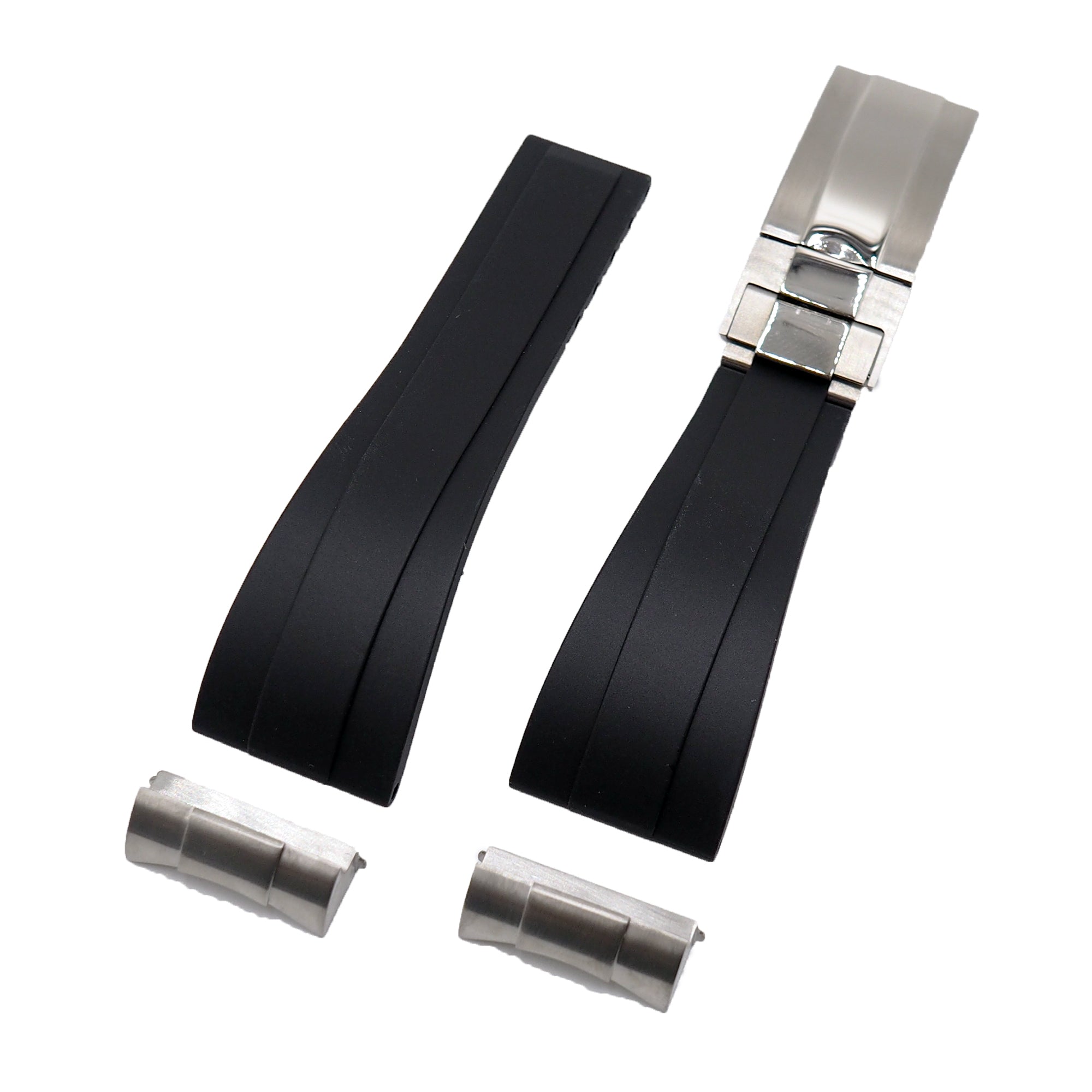 22mm Straight End Black Rubber Watch Strap and End link For Tudor - Main Image