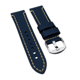 23mm Aegean Blue Calf Leather Watch Strap, Wide Stitching