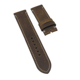 23mm Coffee Brown Matte Calf Leather Watch Strap, Cream Stitching For Tudor Black Bay Bronze