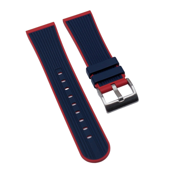 23mm Straight Grain Dual Color Navy Blue & Red FKM Rubber Watch Strap For Blancpain Fifty Fathoms