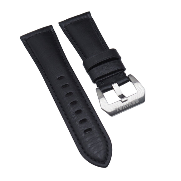 24mm, 26mm Black Calf Leather Watch Strap For Panerai