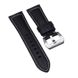 24mm, 26mm Black Calf Leather Watch Strap For Panerai, White Stitching