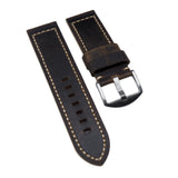24mm, 26mm Dark Brown Italy Calf Leather Watch Strap, Box Stitch