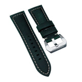 24mm, 26mm Forest Green Calf Leather Watch Strap For Panerai, Cream Stitching