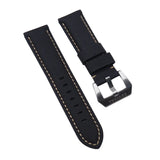 24mm, 26mm Nylon Grain Black FKM Rubber Leather Hybrid Watch Strap For Panerai