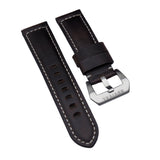 24mm Dark Brown Calf Leather Watch Strap For Panerai, White Stitching