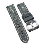 24mm Double Pearl Gray Stingray Leather Watch Strap, White Stitching For Panerai