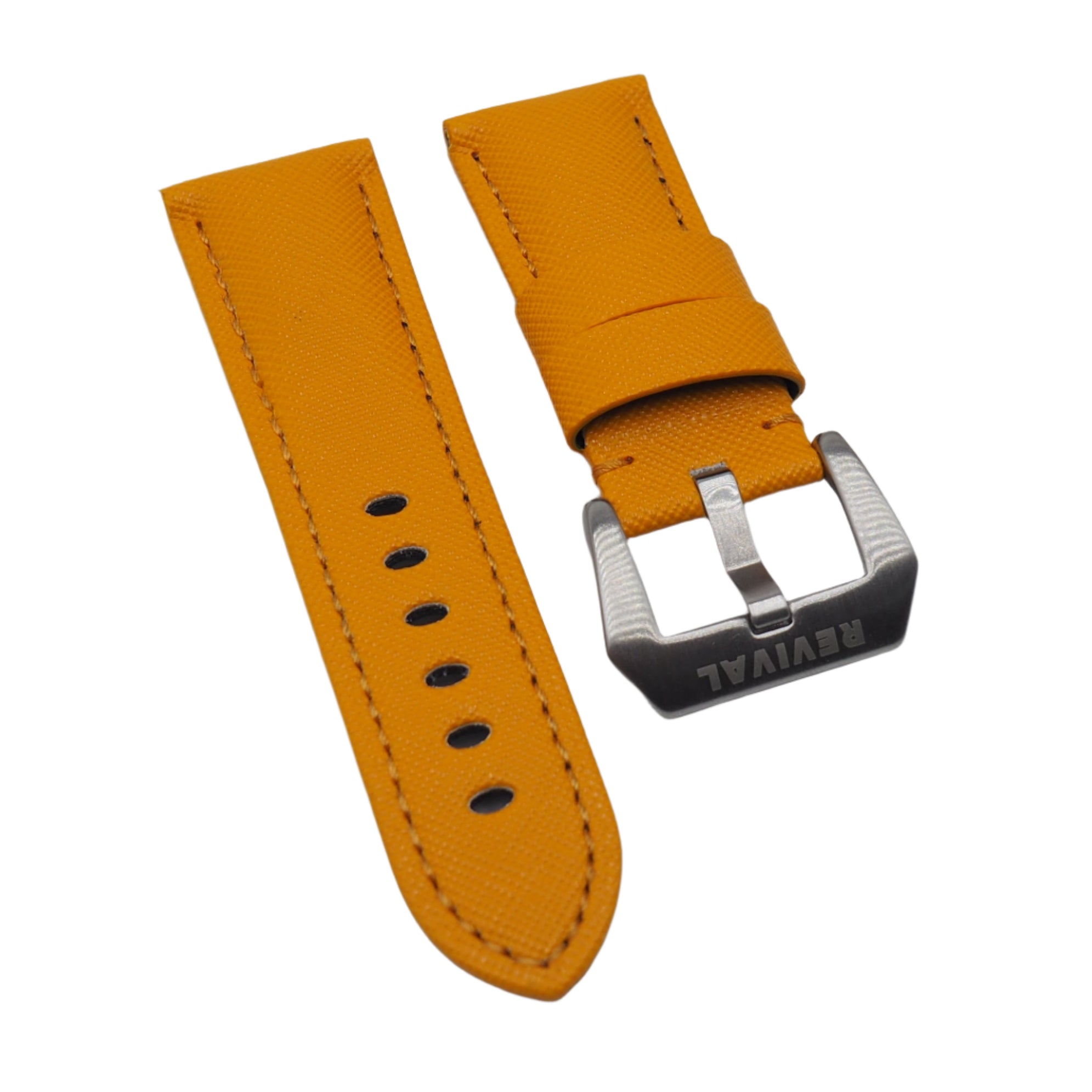24mm Orange Saffiano Leather Watch Strap For Panerai, Small Wrist