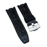 28mm Black Alligator Leather Watch Strap, Pickle Green Stitching For Audemars Piguet Royal Oak Offshore 15710 Series