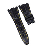 28mm Black Alligator Leather Watch Strap, Yellow Stitching For Audemars Piguet Royal Oak Offshore