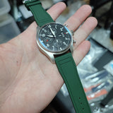 20mm, 21mm, 22mm Pilot Style Blackish Green FKM Rubber Watch Strap For IWC, Semi Square Tail, Quick Release Spring Bars