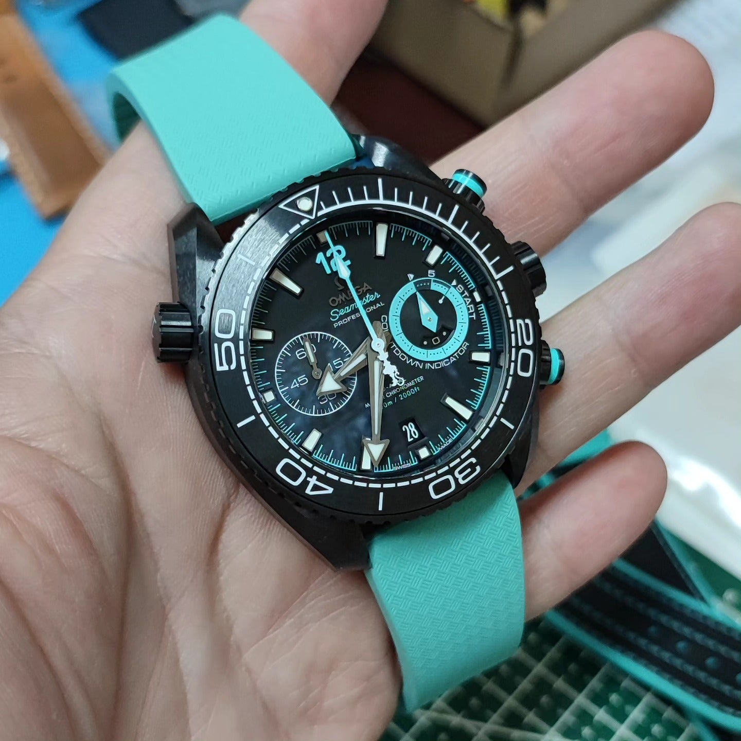20mm, 22mm Texture Grain Tiffany Blue FKM Rubber CTS Watch Strap