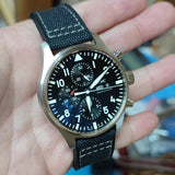 20mm, 21mm Pilot Style Hybrid Black Nylon FKM Rubber Watch Strap For IWC, White Stitching, Semi Square Tail