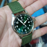 20mm, 21mm Pilot Style Emerald Green Nylon Watch Strap For IWC, Semi Square Tail