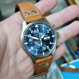 21mm Pilot Style Goldenrod Orange Calf Leather Watch Strap For IWC, Rivet Lug, Semi Square Tail