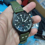 21mm Pilot Style Army Green Nylon Watch Strap For IWC, Rivet Lug, Semi Square Tail