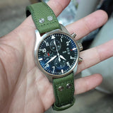 21mm, 22mm Pilot Style Emerald Green Nylon Watch Strap For IWC, Rivet Lug, Semi Square Tail