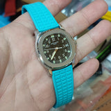 19mm Straight End Aqua Blue FKM Rubber Watch Strap For Patek Philippe Aquanaut 5064 etc.