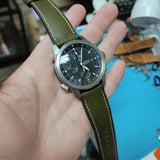 18mm, 20mm, 22mm Olive Green Italian Calf Leather Rubber Watch Strap