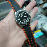 20mm, 21mm, 22mm, 23mm, 24mm Hybrid Black Fiber Orange Rubber Watch Strap