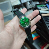 20mm Curved End Nylon Grain Black Rubber Watch Strap, Green Stitching For Rolex, Omega and MoonSwatch