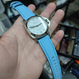22mm Sky Blue Saffiano Leather Watch Strap For Panerai, Non-Padded