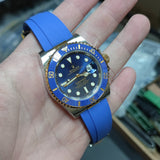 【GM】 20mm Straight End Blue Vulcanized FKM Rubber Watch Strap For Rolex, Steel Inside