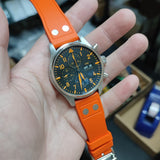 20mm, 21mm, 22mm Pilot Style Orange FKM Rubber Watch Strap For IWC, Rivet Lug, Semi Square Tail, Quick Release Spring Bars