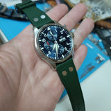 20mm, 21mm, 22mm Pilot Style Blackish Green FKM Rubber Watch Strap For IWC, Rivet Lug, Semi Square Tail, Quick Release Spring Bars