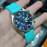 20mm, 21mm, 22mm Pilot Style Tiffany Blue FKM Rubber Watch Strap For IWC, Semi Square Tail, Quick Release Spring Bars