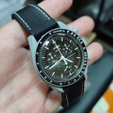 20mm, 21mm, 22mm, 23mm, 24mm Hybrid Black Fiber Rubber Watch Strap, White Stitching