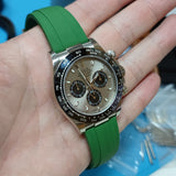 【GM】 20mm Straight End Green Vulcanized FKM Rubber Watch Strap For Rolex, Steel Inside