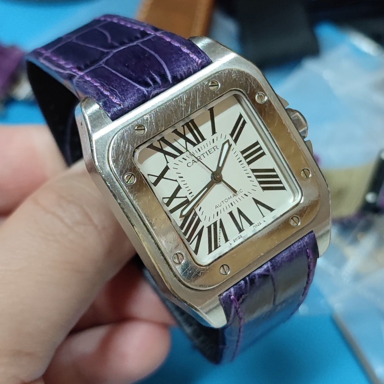 20mm, 23mm Violet Alligator Embossed Calf Leather Watch Strap For