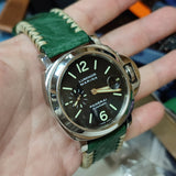 24mm Green Ostrich Leather Watch Strap For Panerai, M Pattern Stitching