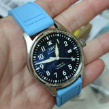 20mm, 21mm, 22mm Pilot Style Sky Blue FKM Rubber Watch Strap For IWC, Semi Square Tail, Quick Release Spring Bars