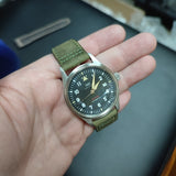 20mm, 21mm Pilot Style Army Green Matte Calf Leather Watch Strap For IWC, Semi Square Tail