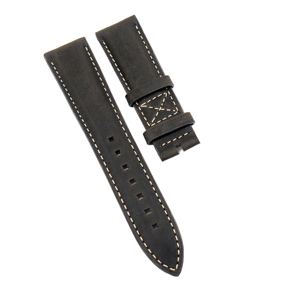 21mm Dark Grey Matte Calf Leather Watch Strap For Patek Philippe Calatrava Pilot Travel Time