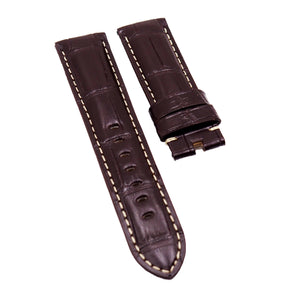 22mm, 24mm, 26mm Syrup Brown Alligator Leather Watch Strap For Panerai, Cream Stitching