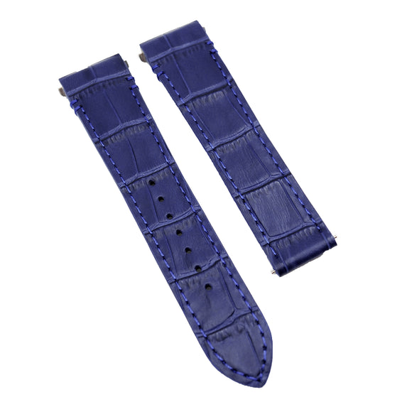 18mm, 21mm Ultramarine Blue Alligator Embossed Leather Watch Strap For Cartier Santos Model, Quick Switch System, New Clasp Version
