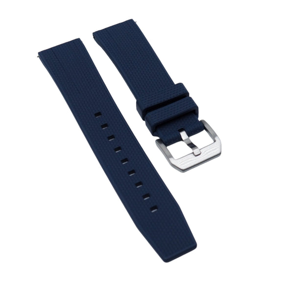 22mm Nylon Grain Navy Blue FKM Rubber Watch Strap, Quick Release Spring Bars