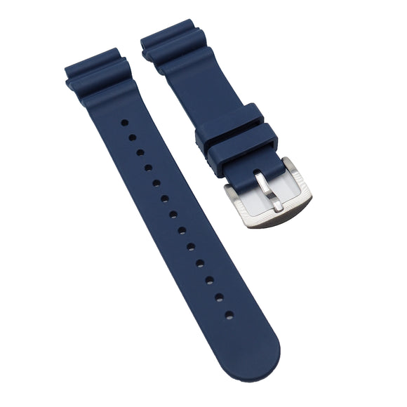 20mm, 22mm Wave Pattern Navy Blue FKM Rubber Watch Strap For Seiko