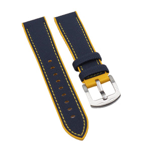 20mm, 21mm, 22mm, 23mm, 24mm Hybrid Navy Fiber Yellow Rubber Watch Strap