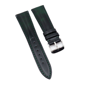 18mm, 19mm, 20mm, 21mm, 22mm Gradient Green & Black Cordovan Leather Watch Strap