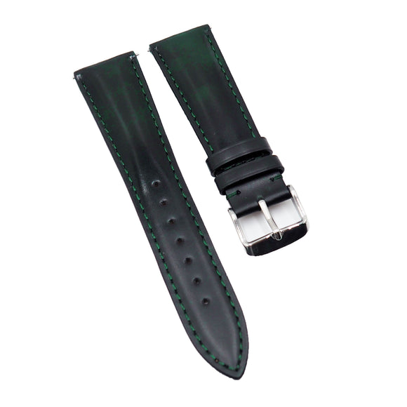 18mm, 20mm, 22mm Gradient Green & Black Cordovan Leather Watch Strap