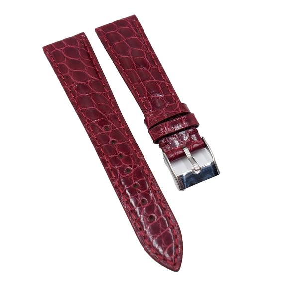 18mm, 19mm, 20mm, 21mm, 22mm Red Alligator Leather Watch Strap, Small Scale Pattern
